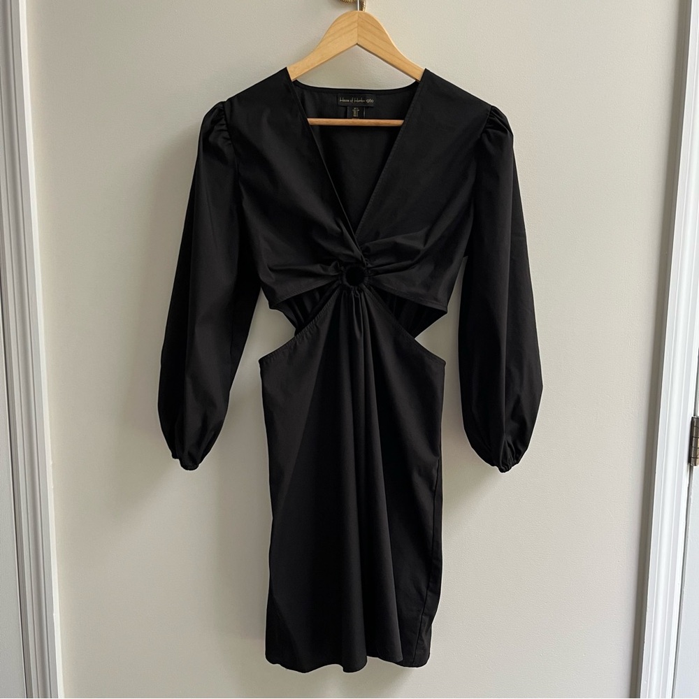 House of Harlow 1960 Black Cutout O-Ring Long Sleeve Mini Dress Small